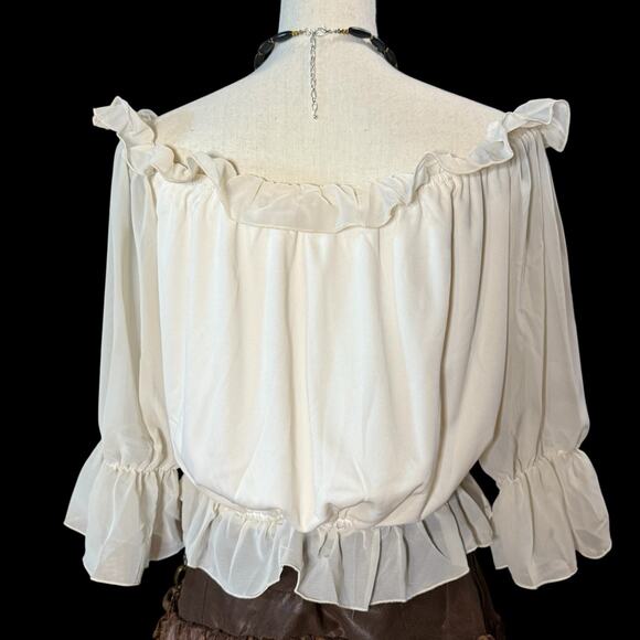 Spirit Halloween Womens SteamPunk Boho Peasant Festival Ruffle Ivory Top S/M - Picture 3 of 10